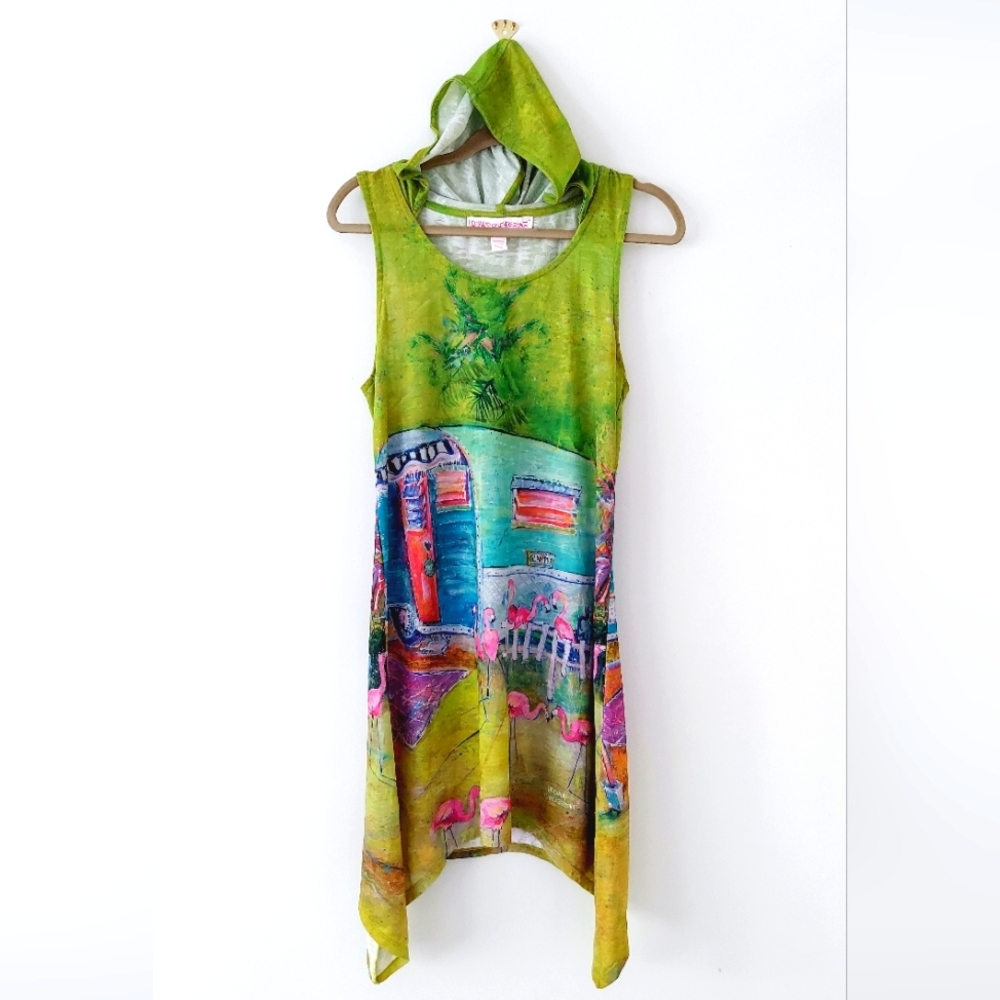 LEOMA LOVEGROVE Flamingo Hooded Sundress / Cover Up Size S
